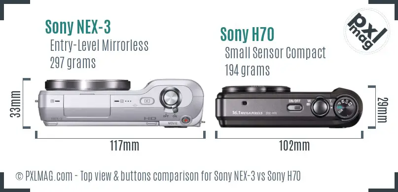 Sony NEX-3 vs Sony H70 top view buttons comparison