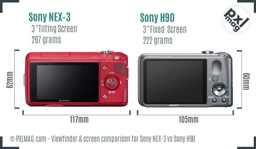 Sony NEX-3 vs Sony H90 Screen and Viewfinder comparison