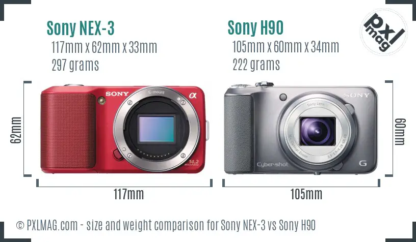 Sony NEX-3 vs Sony H90 size comparison