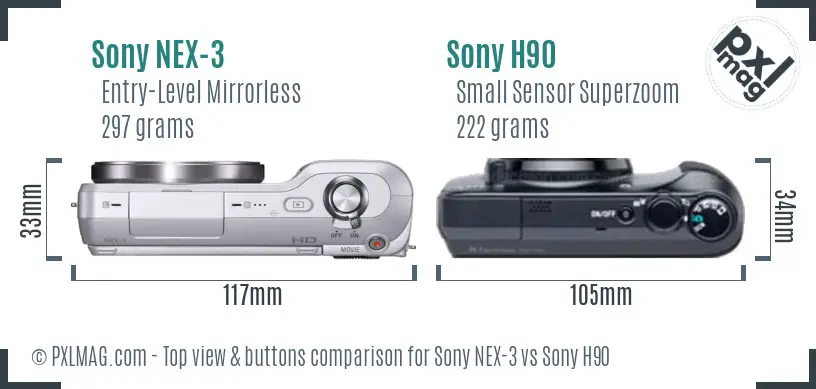 Sony NEX-3 vs Sony H90 top view buttons comparison