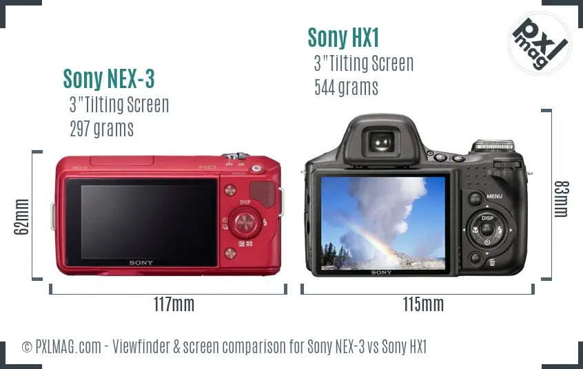 Sony NEX-3 vs Sony HX1 Screen and Viewfinder comparison