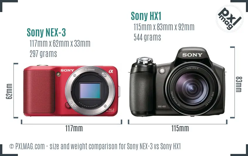 Sony NEX-3 vs Sony HX1 size comparison