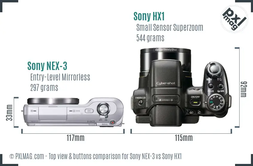 Sony NEX-3 vs Sony HX1 top view buttons comparison