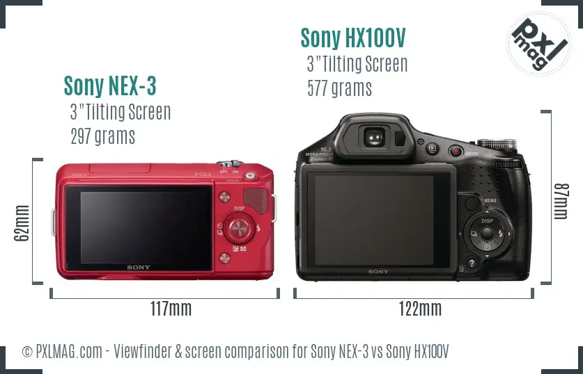 Sony NEX-3 vs Sony HX100V Screen and Viewfinder comparison