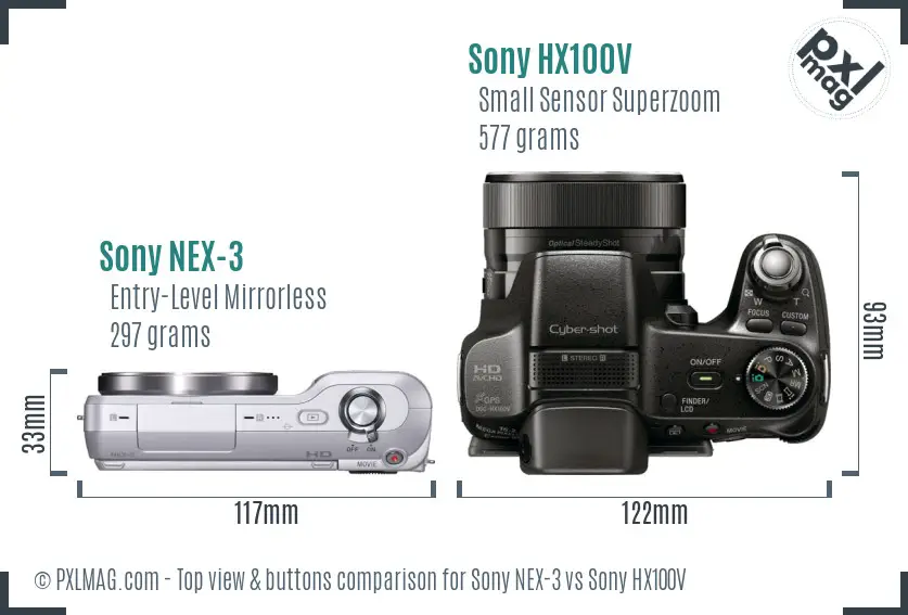 Sony NEX-3 vs Sony HX100V top view buttons comparison