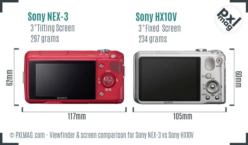 Sony NEX-3 vs Sony HX10V Screen and Viewfinder comparison