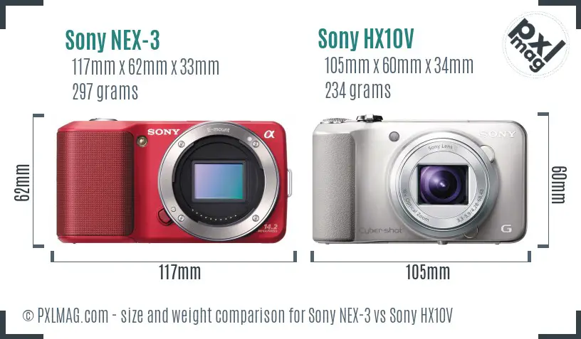 Sony NEX-3 vs Sony HX10V size comparison