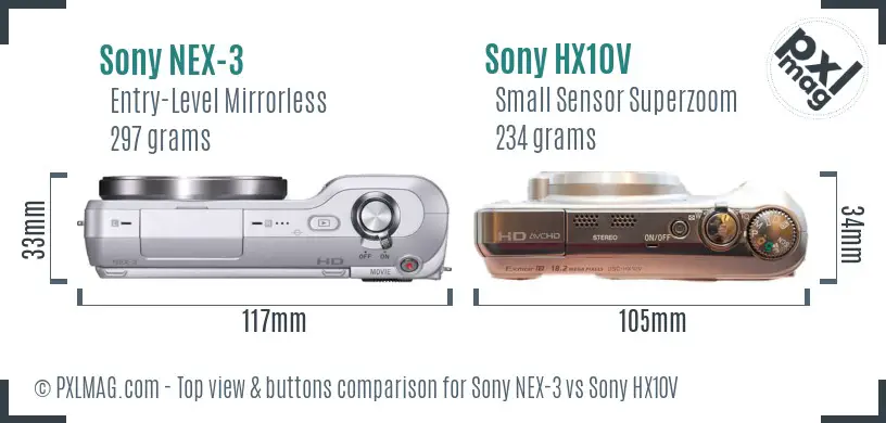 Sony NEX-3 vs Sony HX10V top view buttons comparison