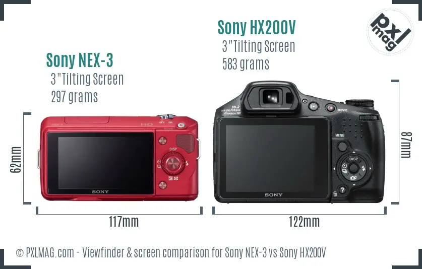 Sony NEX-3 vs Sony HX200V Screen and Viewfinder comparison
