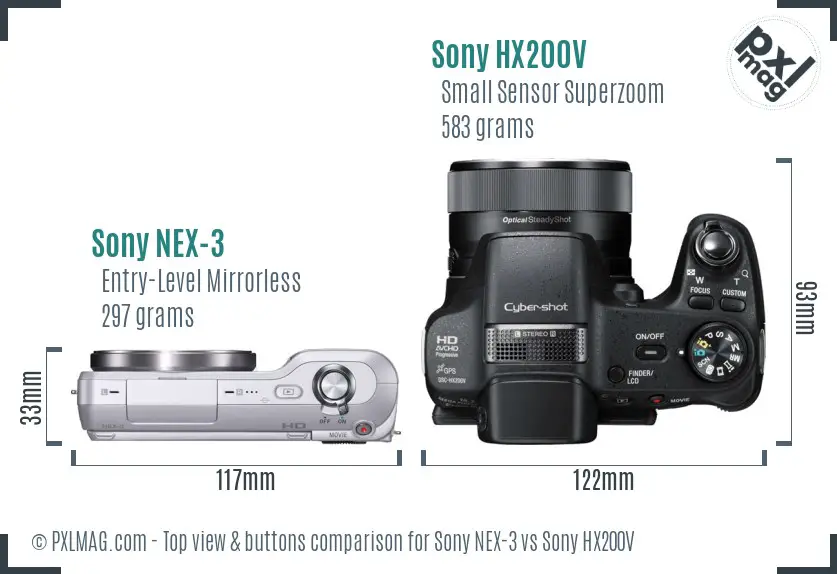 Sony NEX-3 vs Sony HX200V top view buttons comparison