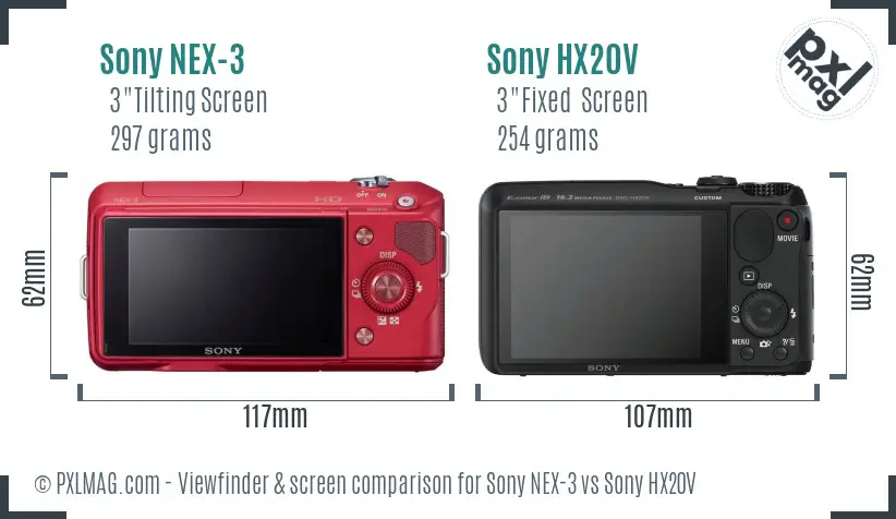 Sony NEX-3 vs Sony HX20V Screen and Viewfinder comparison