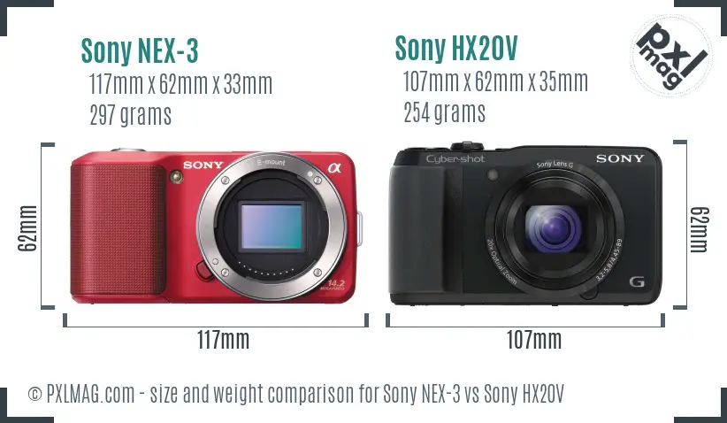 Sony NEX-3 vs Sony HX20V size comparison