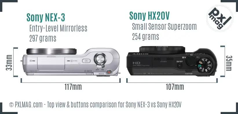 Sony NEX-3 vs Sony HX20V top view buttons comparison
