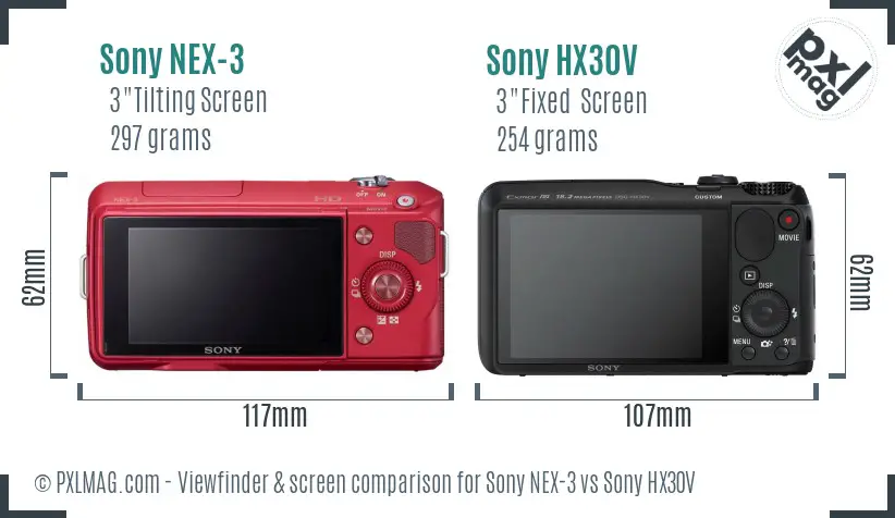 Sony NEX-3 vs Sony HX30V Screen and Viewfinder comparison