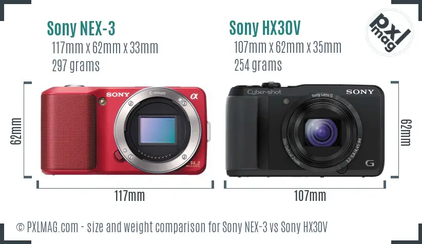 Sony NEX-3 vs Sony HX30V size comparison