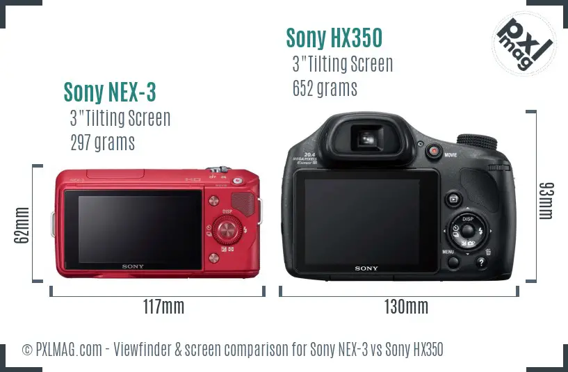 Sony NEX-3 vs Sony HX350 Screen and Viewfinder comparison
