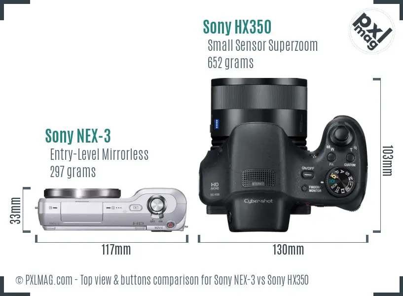 Sony NEX-3 vs Sony HX350 top view buttons comparison