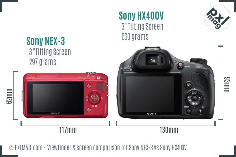 Sony NEX-3 vs Sony HX400V Screen and Viewfinder comparison