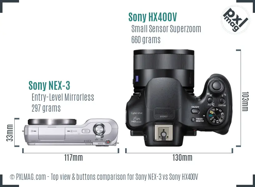 Sony NEX-3 vs Sony HX400V top view buttons comparison