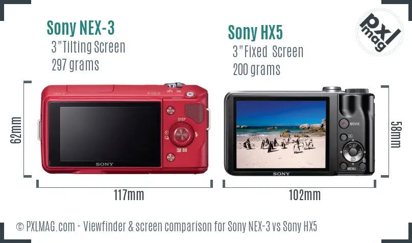Sony NEX-3 vs Sony HX5 Screen and Viewfinder comparison