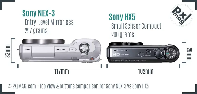 Sony NEX-3 vs Sony HX5 top view buttons comparison