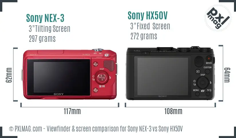 Sony NEX-3 vs Sony HX50V Screen and Viewfinder comparison