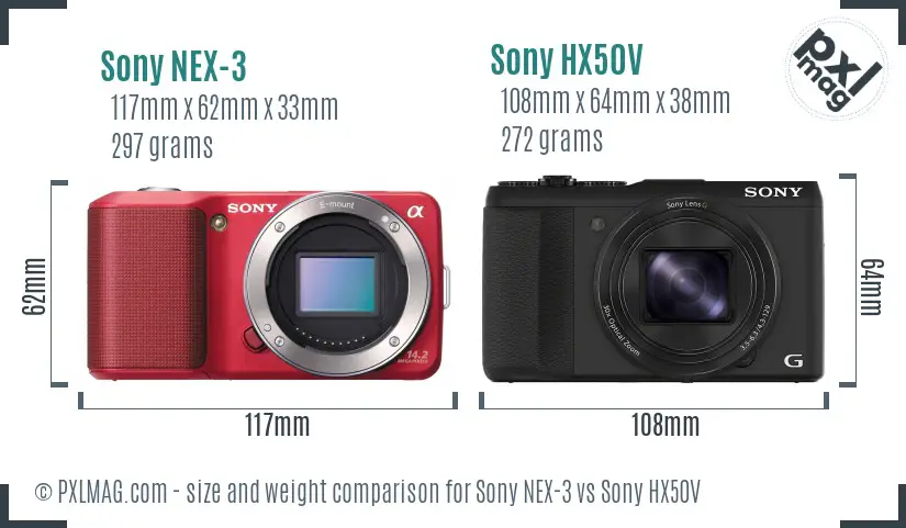 Sony NEX-3 vs Sony HX50V size comparison