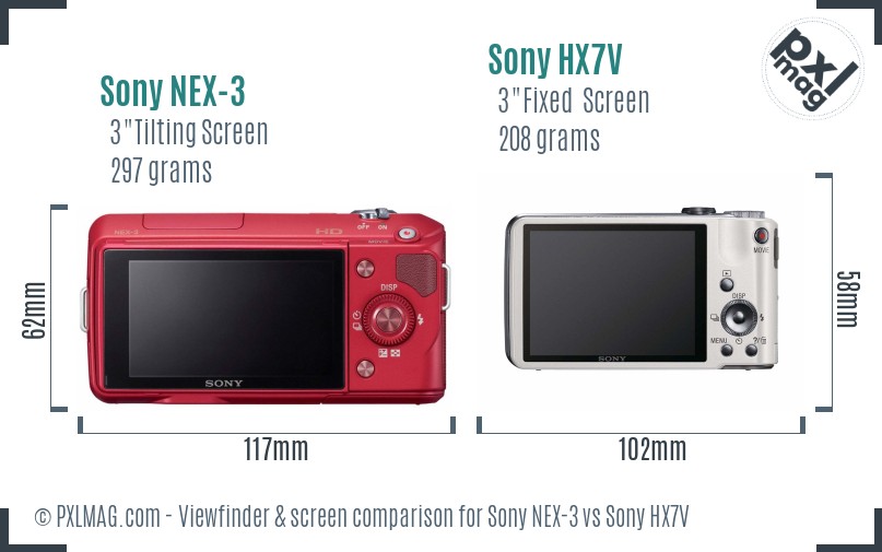 Sony NEX-3 vs Sony HX7V Screen and Viewfinder comparison