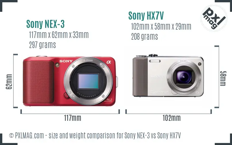 Sony NEX-3 vs Sony HX7V size comparison