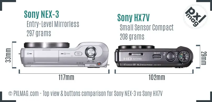 Sony NEX-3 vs Sony HX7V top view buttons comparison