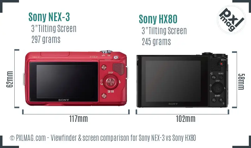 Sony NEX-3 vs Sony HX80 Screen and Viewfinder comparison