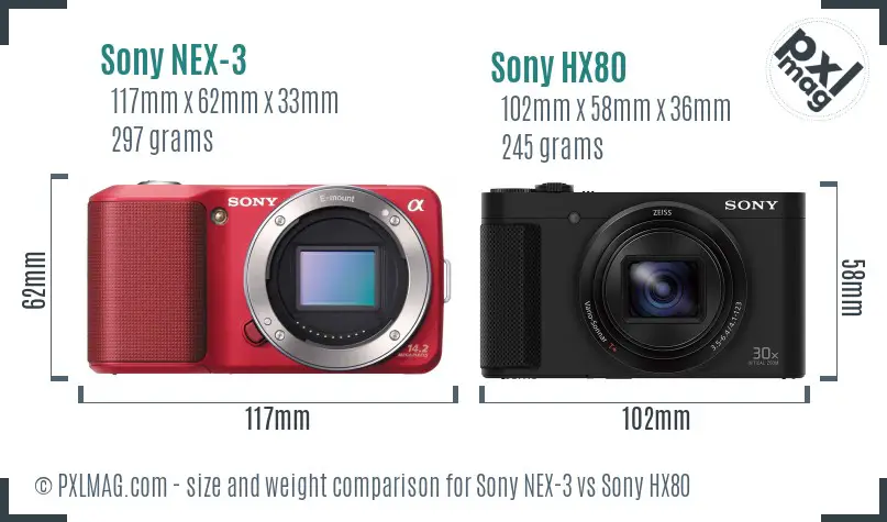 Sony NEX-3 vs Sony HX80 size comparison