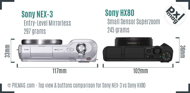 Sony NEX-3 vs Sony HX80 top view buttons comparison