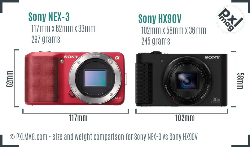 Sony NEX-3 vs Sony HX90V size comparison