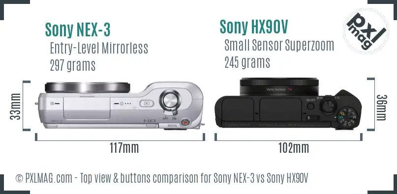 Sony NEX-3 vs Sony HX90V top view buttons comparison