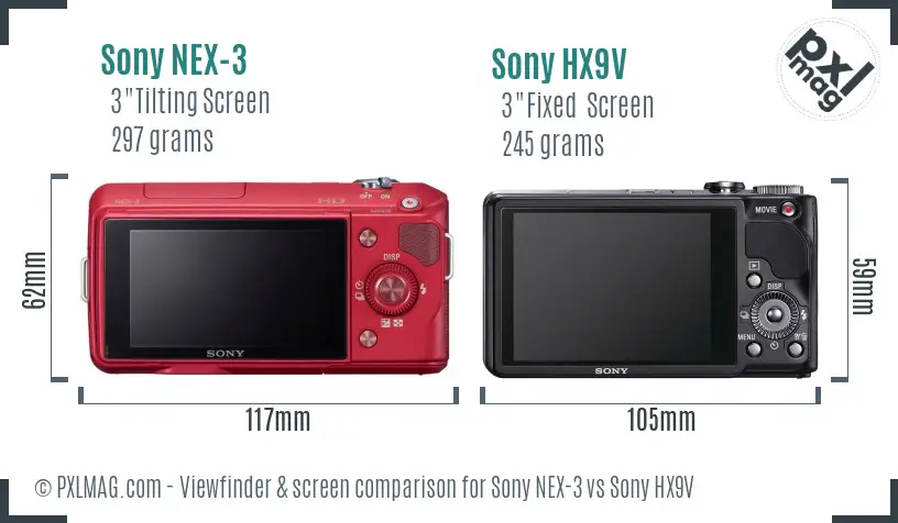 Sony NEX-3 vs Sony HX9V Screen and Viewfinder comparison