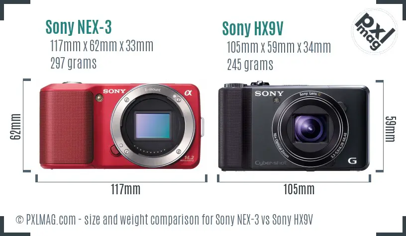 Sony NEX-3 vs Sony HX9V size comparison