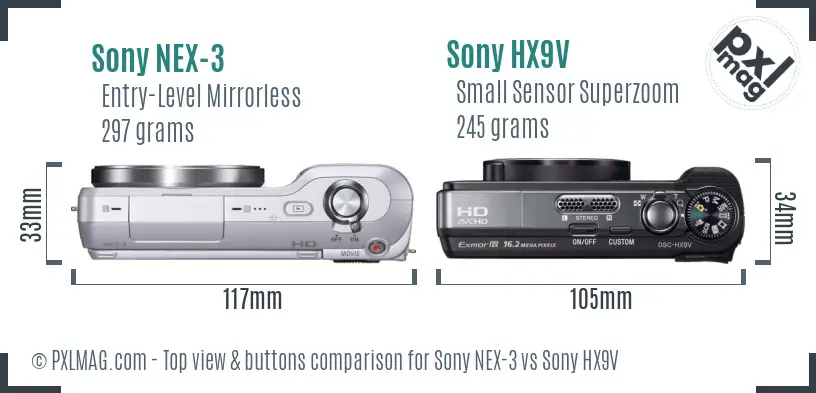 Sony NEX-3 vs Sony HX9V top view buttons comparison