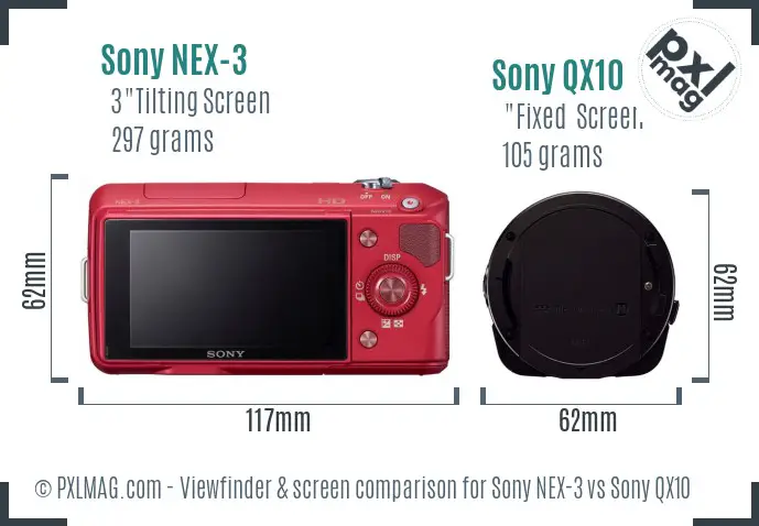 Sony NEX-3 vs Sony QX10 Screen and Viewfinder comparison