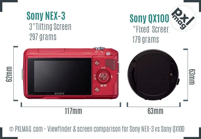 Sony NEX-3 vs Sony QX100 Screen and Viewfinder comparison