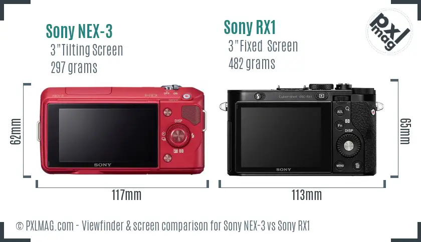 Sony NEX-3 vs Sony RX1 Screen and Viewfinder comparison