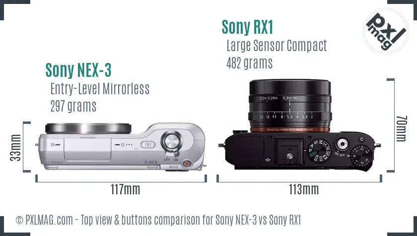 Sony NEX-3 vs Sony RX1 top view buttons comparison