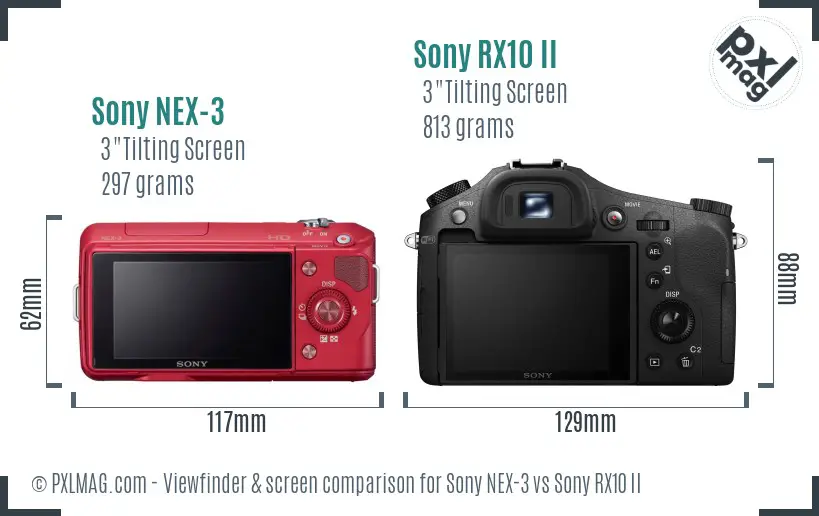 Sony NEX-3 vs Sony RX10 II Screen and Viewfinder comparison