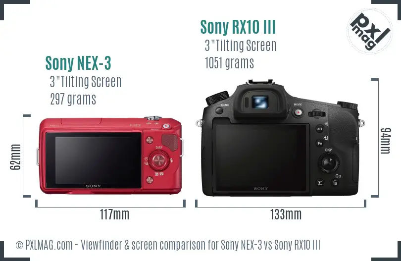 Sony NEX-3 vs Sony RX10 III Screen and Viewfinder comparison
