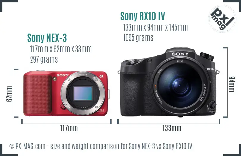 Sony NEX-3 vs Sony RX10 IV size comparison