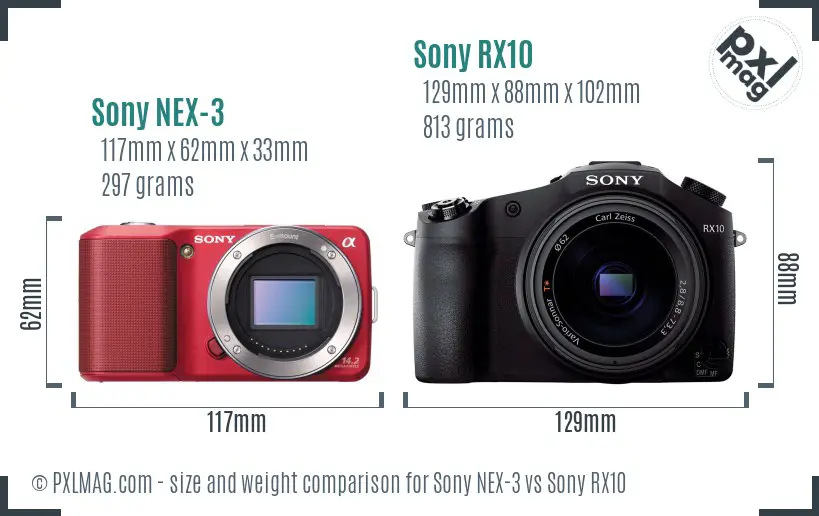 Sony NEX-3 vs Sony RX10 size comparison