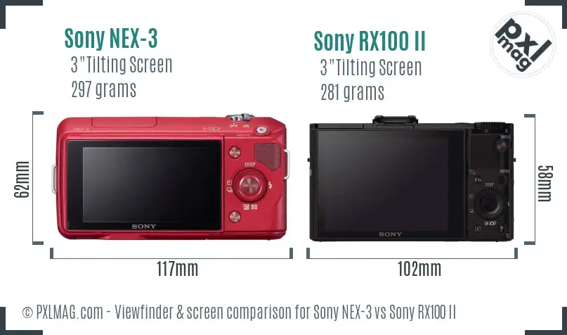 Sony NEX-3 vs Sony RX100 II Screen and Viewfinder comparison