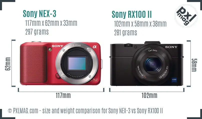 Sony NEX-3 vs Sony RX100 II size comparison