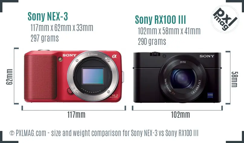 Sony NEX-3 vs Sony RX100 III size comparison