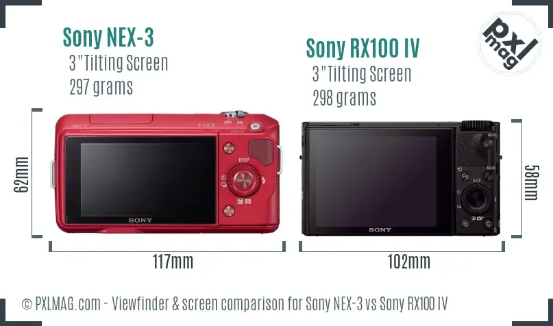 Sony NEX-3 vs Sony RX100 IV Screen and Viewfinder comparison